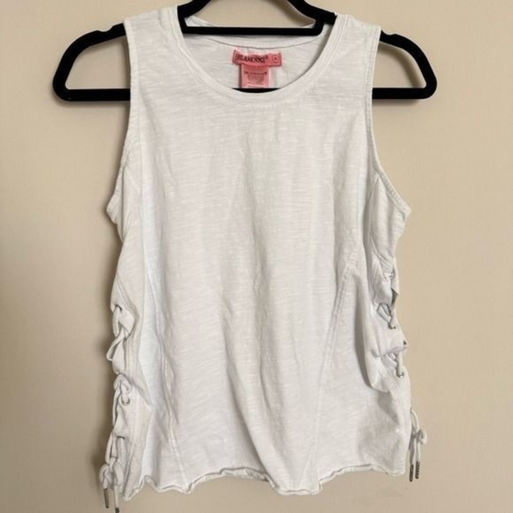 Blank NYC Lace Up Side Tank Top XL White Cotton Sleeveless Top